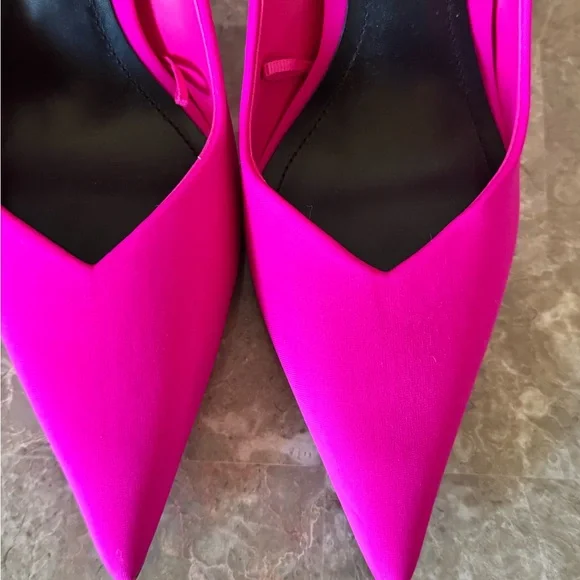 Zara Satin Finish Hot Pink Pointed Toe Heels - Picture 9 of 9